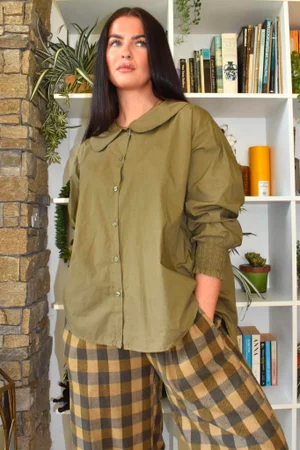 Paloma Tela Peter Pan Blouse Deep Olive